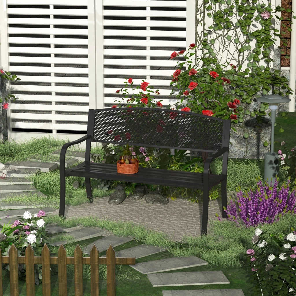 Panchina da Esterno Panca da Giardino Max 240kg Metallo 127 ¡Á 60 ¡Á 85cm Nero