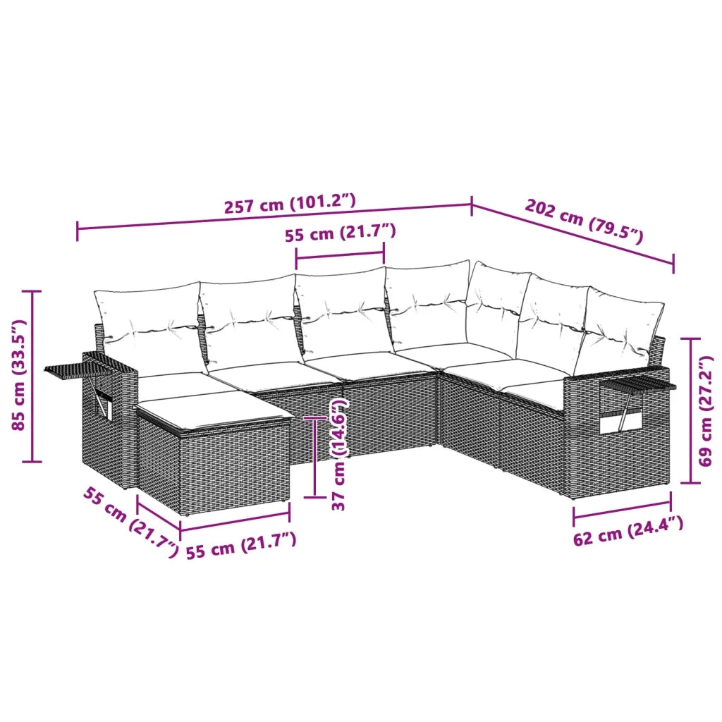Set Divani da Giardino 7pz con Cuscini Grigio Chiaro Polyrattan 3252839