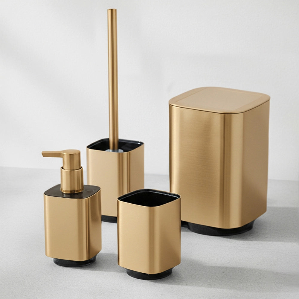 Set accessori bagno 3 pezzi color oro satinato e nero Lumina
