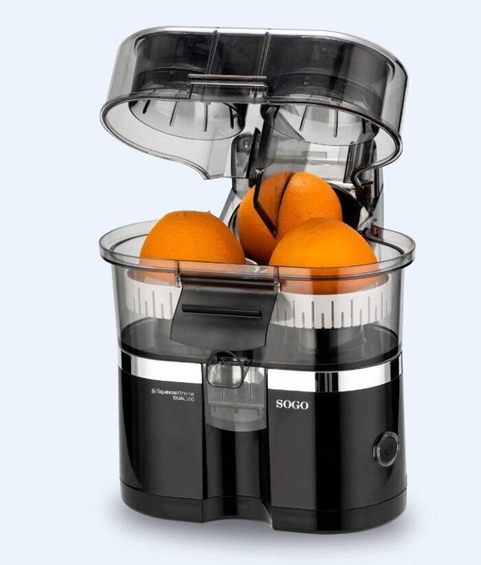 Spremiagrumi elettrico doppio 100W con 2 coni e funzione automatica auto lift, filtro senza polpa e taglia arance - Sogo
