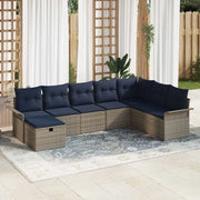 Set Divano da Giardino 8 pcs Grigio e Blu Navy polyrattan 3358934
