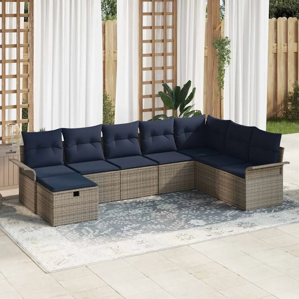 Set Divano da Giardino 8 pcs Grigio e Blu Navy polyrattan 3358934