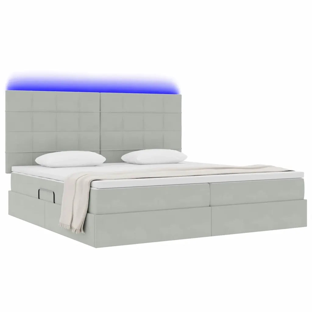 Letto con contenitore e LED Grigio chiaro 200 x 200 cm Velluto 3372687