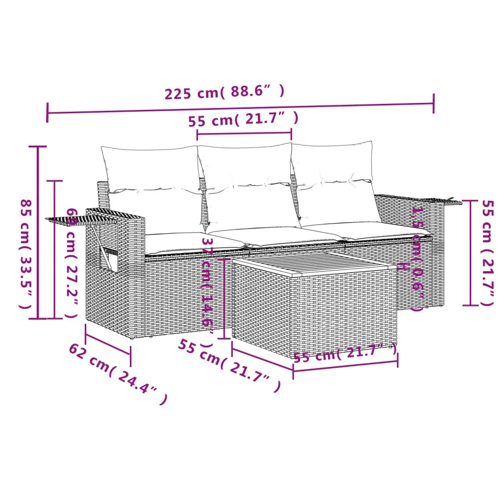 Set Divani da Giardino 4 pz con Cuscini Nero in Polyrattan 3256762