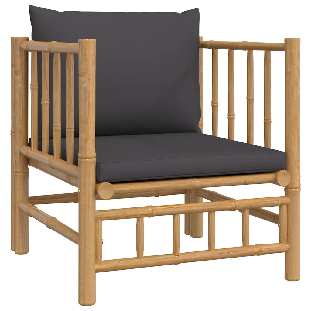 Divano da Giardino con Cuscini Grigio Scuro in Bambù 362311