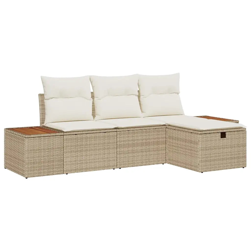 Set Divano da Giardino con cuscino 4 pcs Beige polyrattan