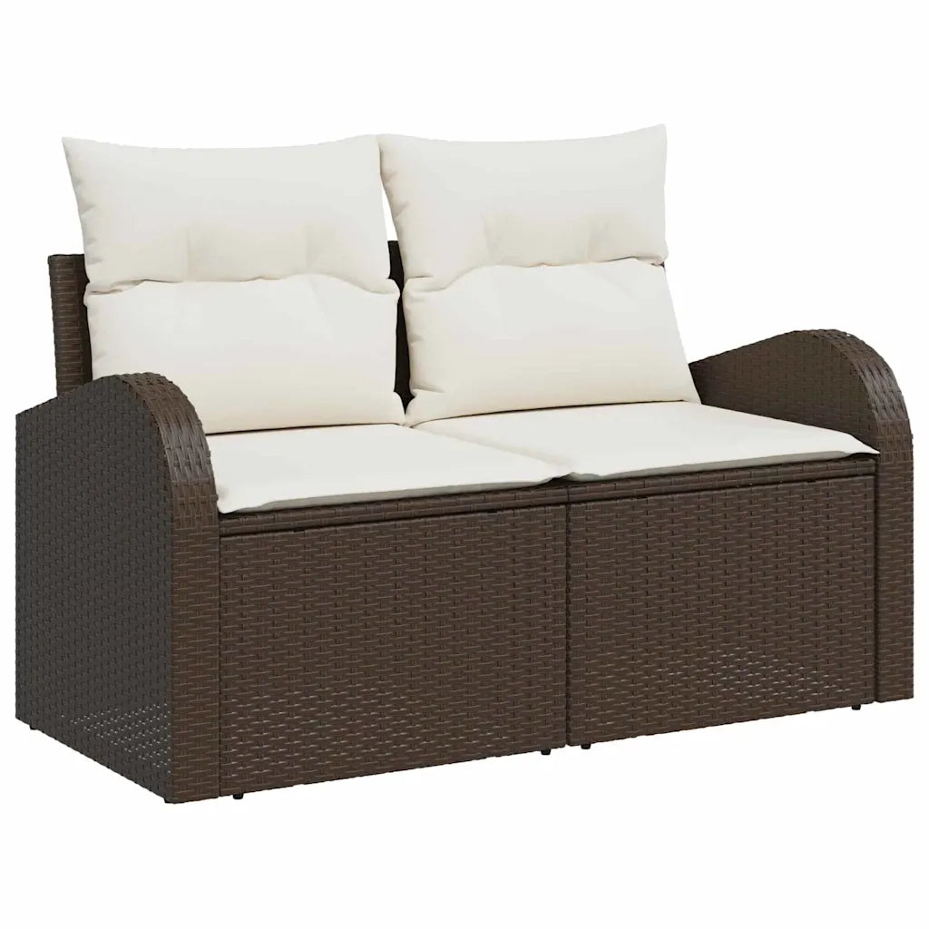 Set Divano da Giardino 5 pcs Marrone e bianco polyrattan