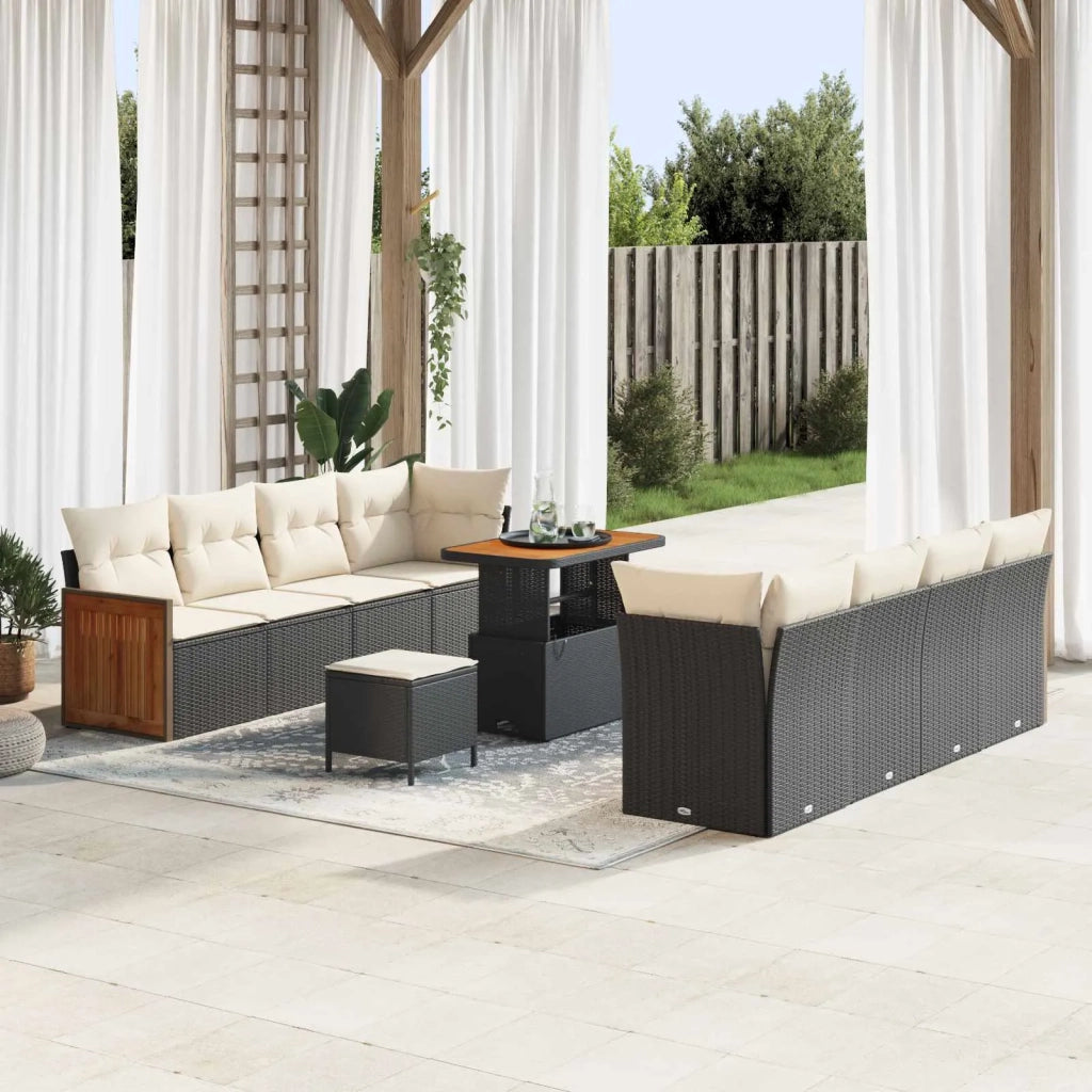 Set Divano da Giardino con cuscino 11 pcs Nero e Crema 3363150