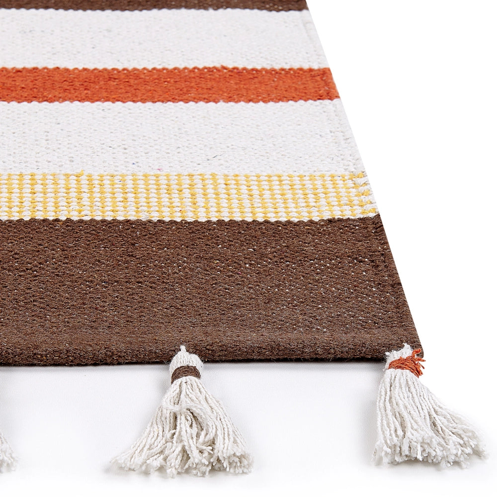 Tappeto marrone e beige righe cotone 80 x 150 cm rettangolare tessuto a mano