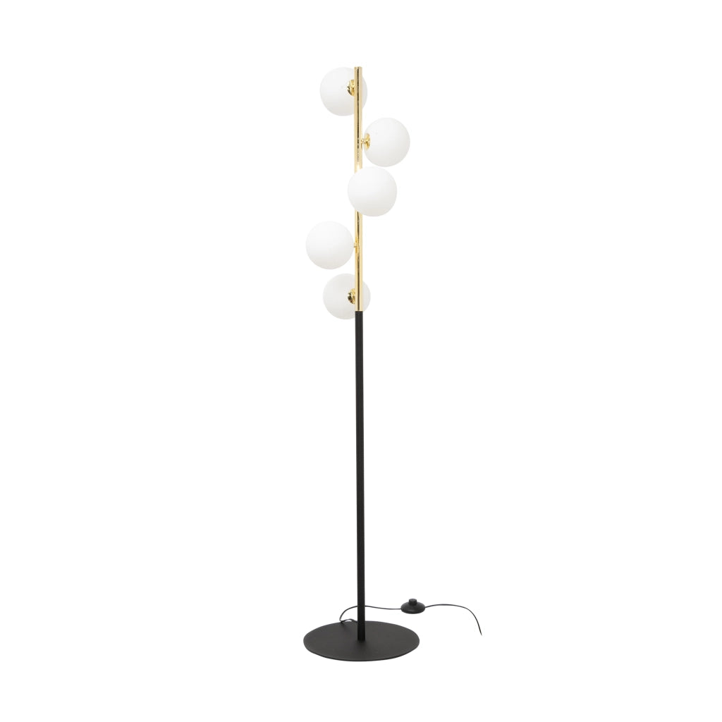 Lampada da terra nera oro 5 globi vetro 145cm Zuma