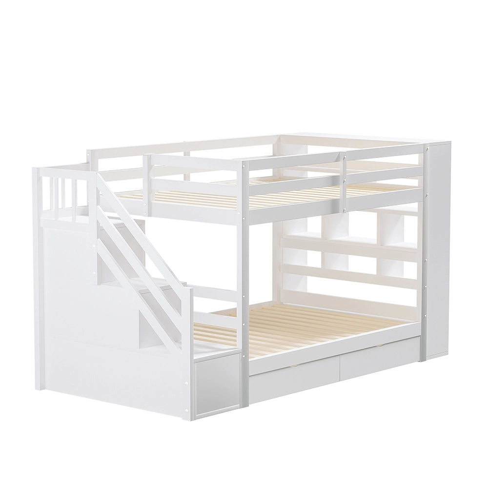 Letto a castello 90x200 cm - Xylo - Bianco con scala di sicurezza e cassetti