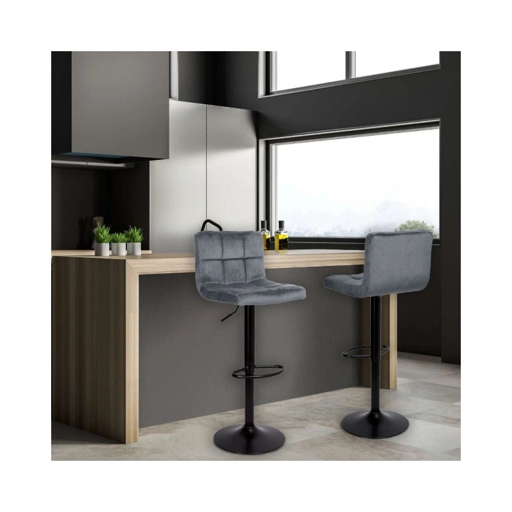 Sgabello regolabile con seduta in velluto grigio e base in metallo nero opaco Mosva