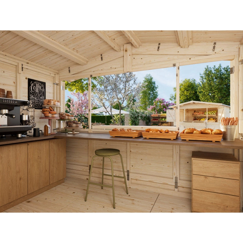 Chiosco in legno pieghevole 298x228 cm abete 16 mm con sportelli vendita apribili e pavimento incluso, gazebo bar esterno - Esterni da Vivere