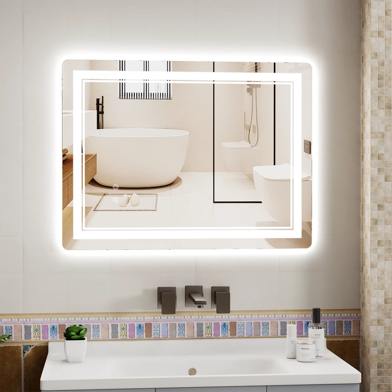 Specchio da bagno, specchio da bagno LED , 60x80 cm, 3 temperature di colore, antiappannamento, dimmerabile, impermeabile IP44