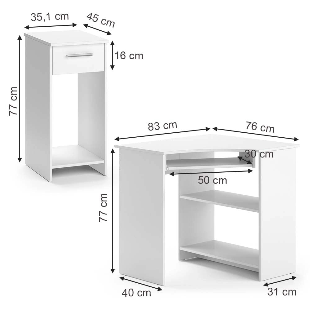 Vicco Scrivania angolare Bianco 83 x 76 cm Set con armadio PC