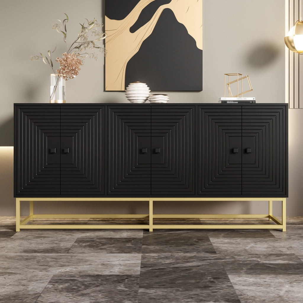 Credenza con 3 Ante Doppie; Ampio Spazio di Contenimento per Soggiorno Ufficio; in Truciolare; 160 × 38 × 75.5 cm; Nero