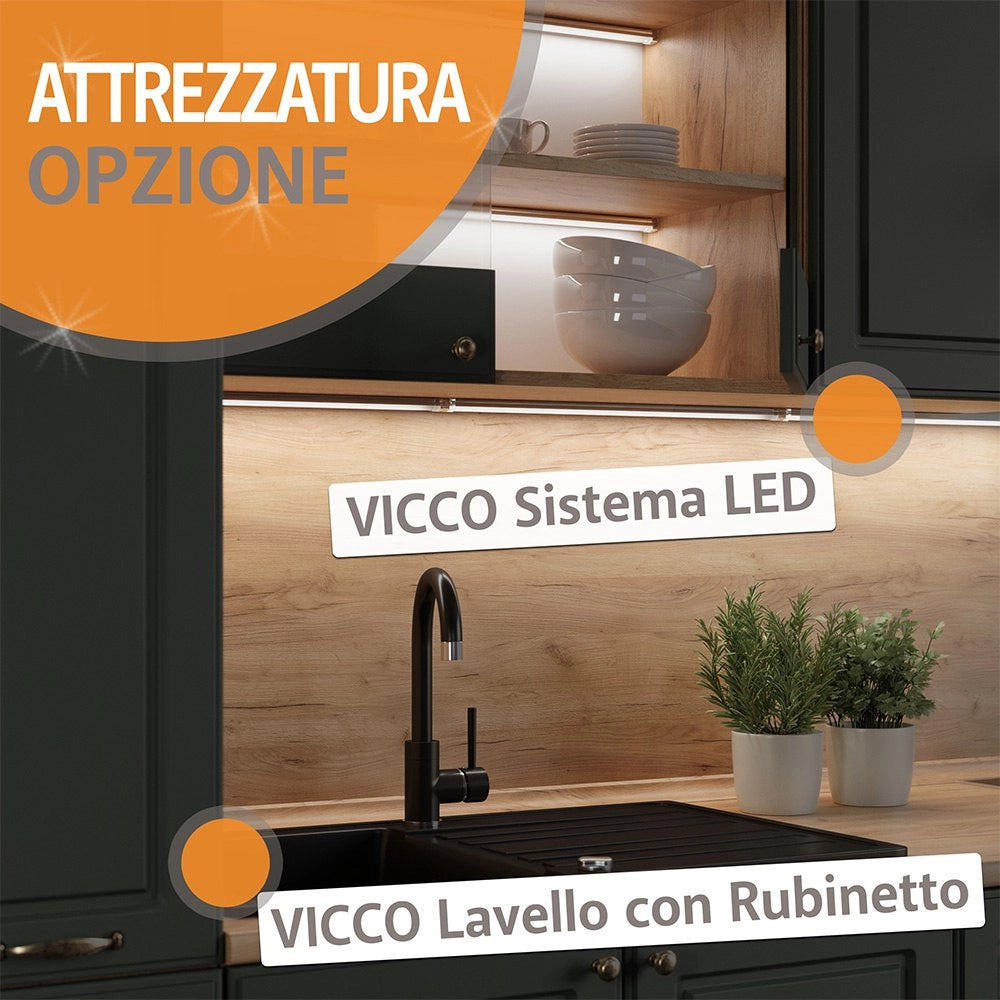 Vicco Cucina monoblocco Blu-grigio/antracite 140 cm senza piano di lavoro