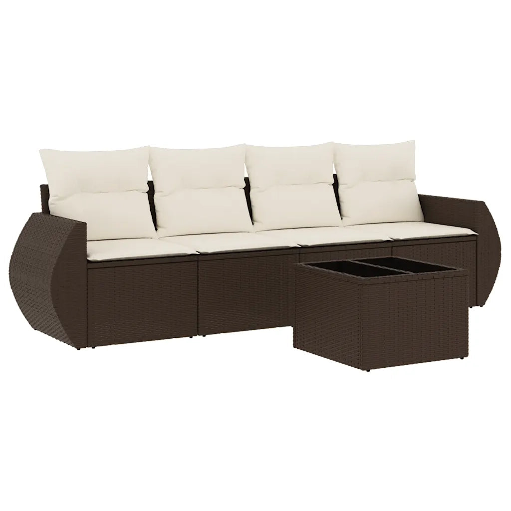Set Divano da Giardino 5 pz con Cuscini Marrone in Polyrattan 3253430