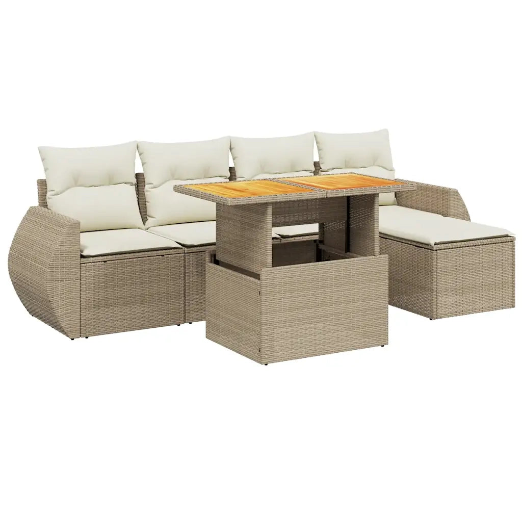 Set Divano da Giardino 6 pz con Cuscini Beige in Polyrattan 3275809