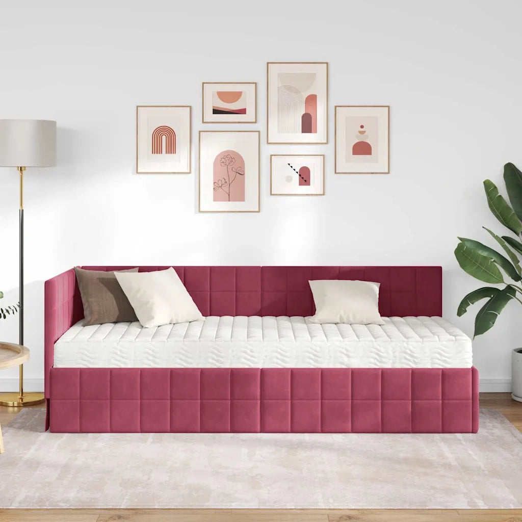 Struttura Letto Angolare con Materasso 2 pcs Verde Velluto