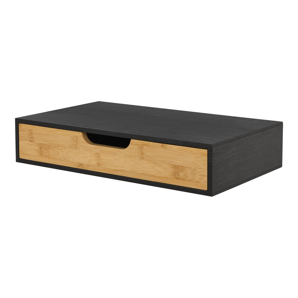 Set Bokn di 2 Mensole con Cassetto Integrato 40 x 24 x 8 cm Bambù - Nero [en.casa]