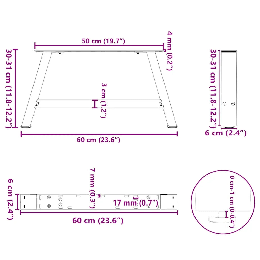 Gambe per Tavolino da Caffè a Forma di A 2 pz Bianche 60x(30-31) cm Acciaio 4012821