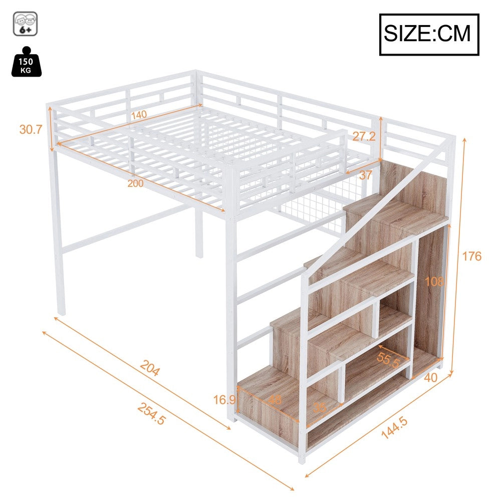 Letto a Soppalco con LED e Armadio ¨C MINIMAL ¨C Bianco 140x200