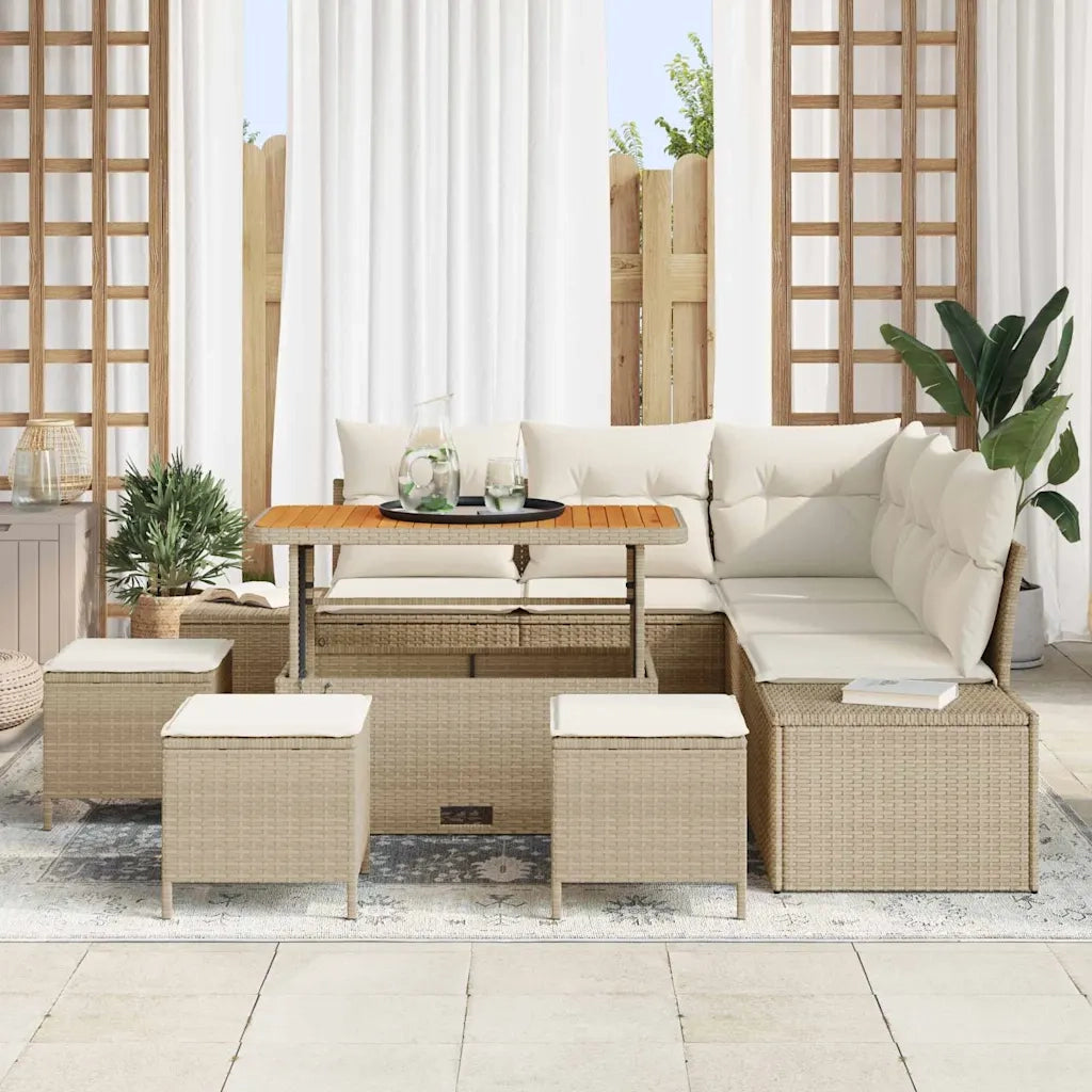 Set Divano da Giardino con cuscino 9 pcs Beige polyrattan 3362791
