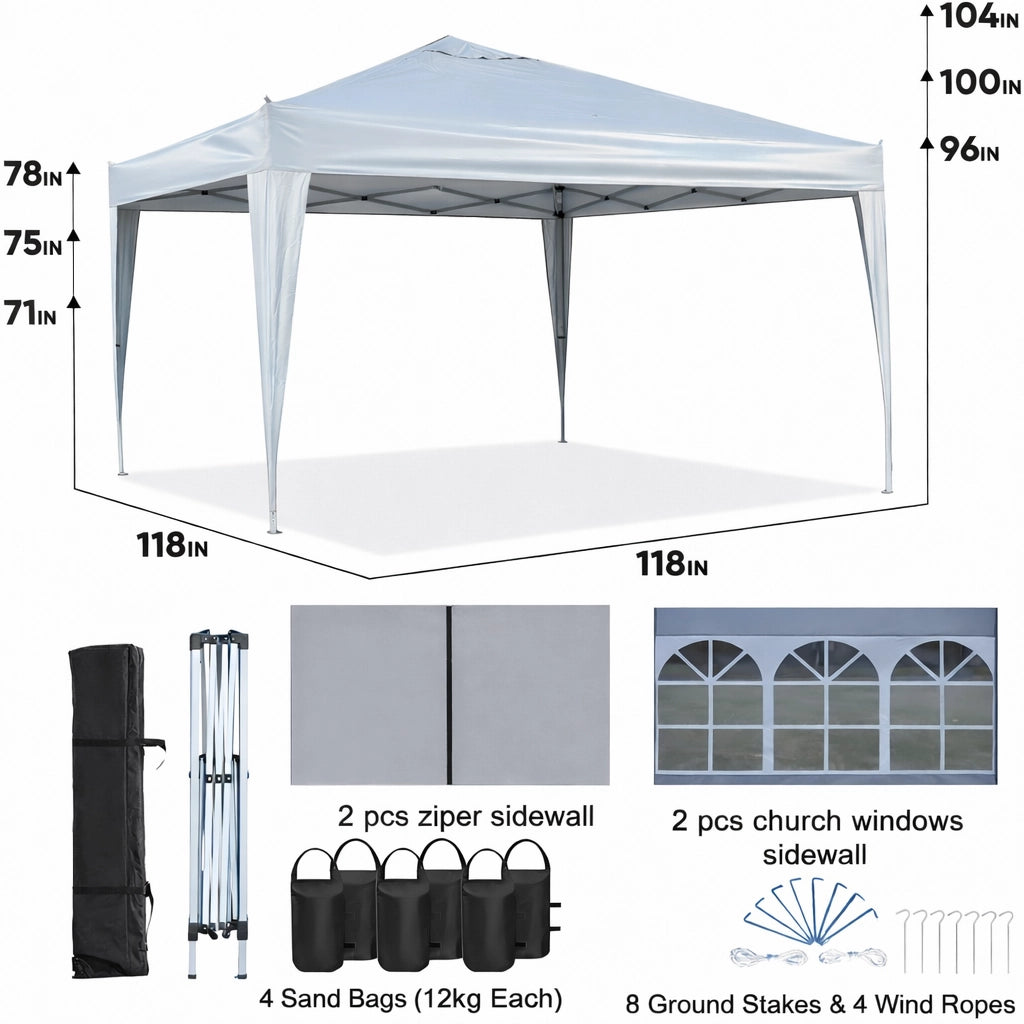 Gazebo Pieghevole 3x3m Impermeabile con 4 Pareti e Sacchi Sabbia ¨C Xylo ¨C Bordeaux, Acciaio, UV 50+