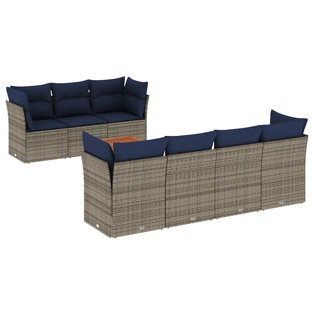 Set Divani da Giardino 8 pz con Cuscini Grigio in Polyrattan 3255837