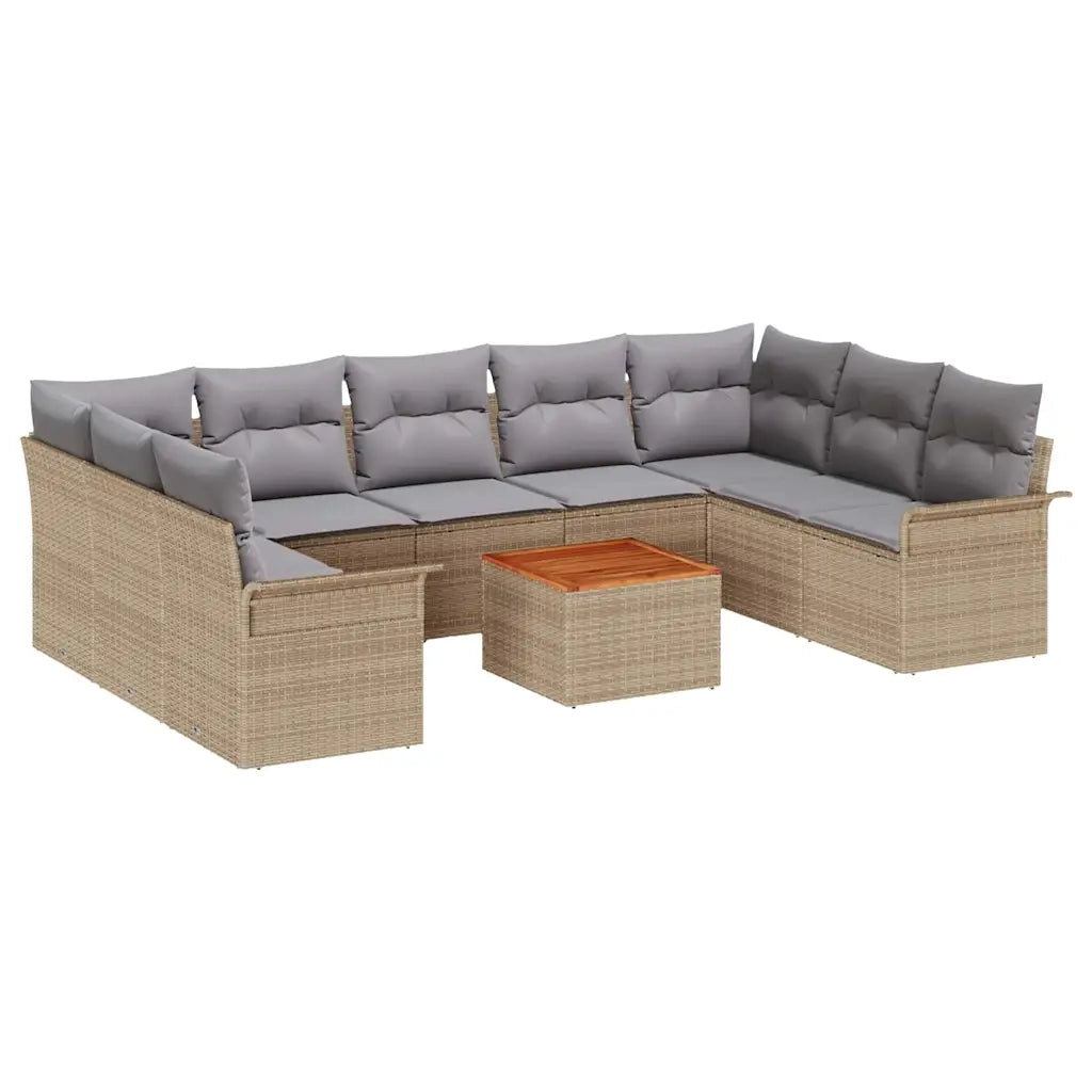 Set Divano da Giardino con cuscino 10 pcs Beige polyrattan 3347371