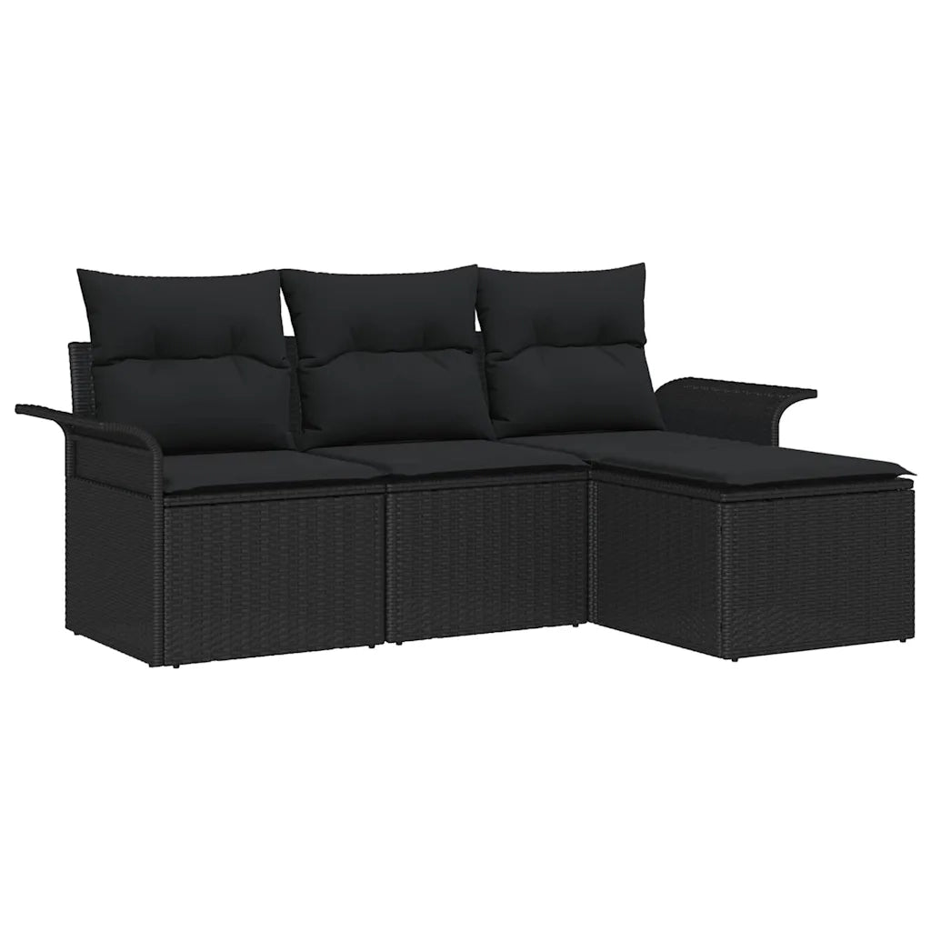 Set di divani con cuscino 4 pcs Nero polyrattan