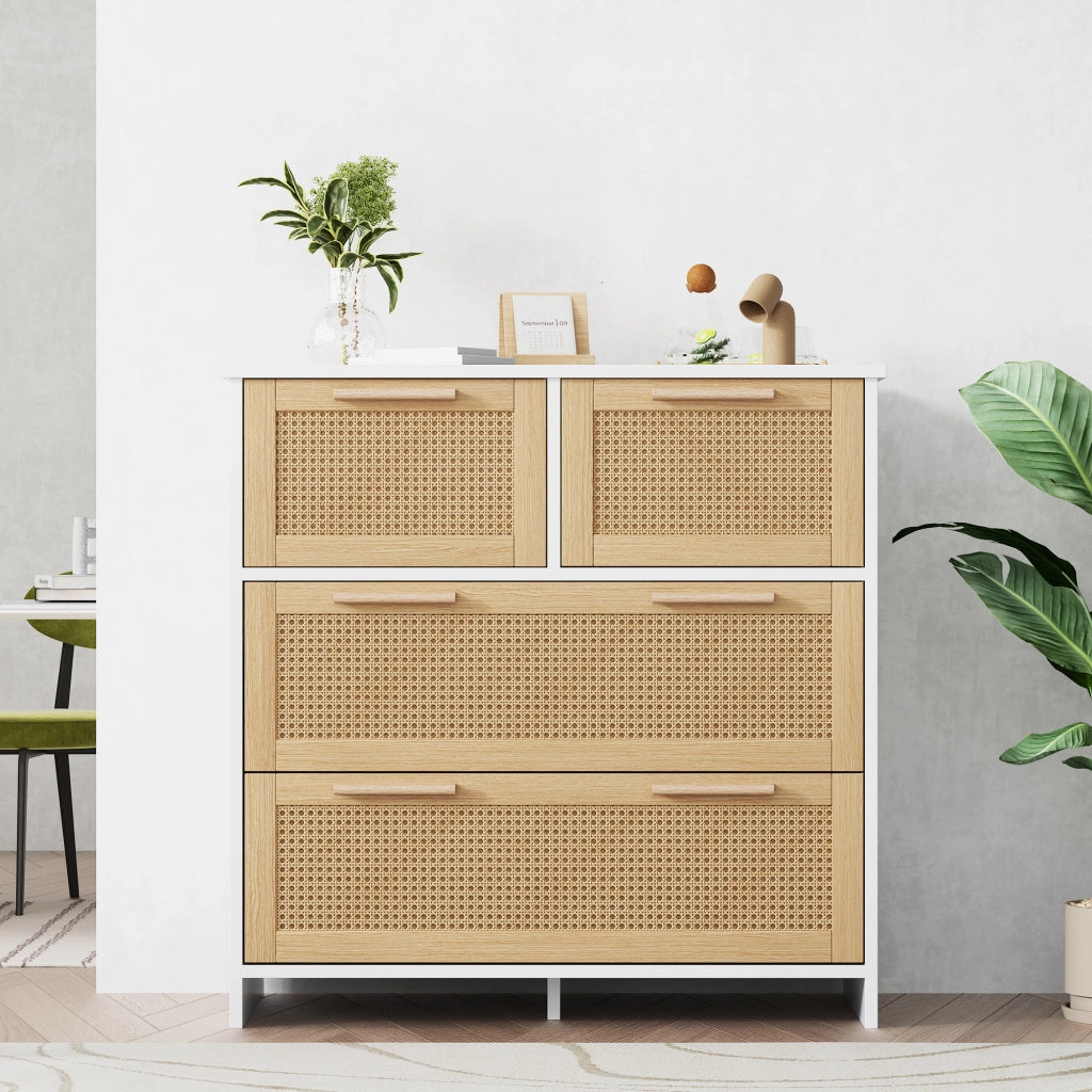 COMÒ 4 cassetti 80x80x38 cm MDF e legno massello Naturale/Bianco