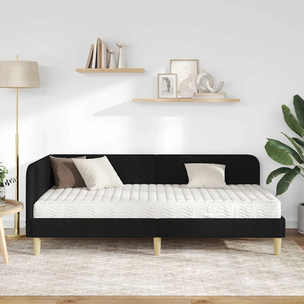 Cornice del letto ad angolo Nero 90 x 200 cm Tessuto