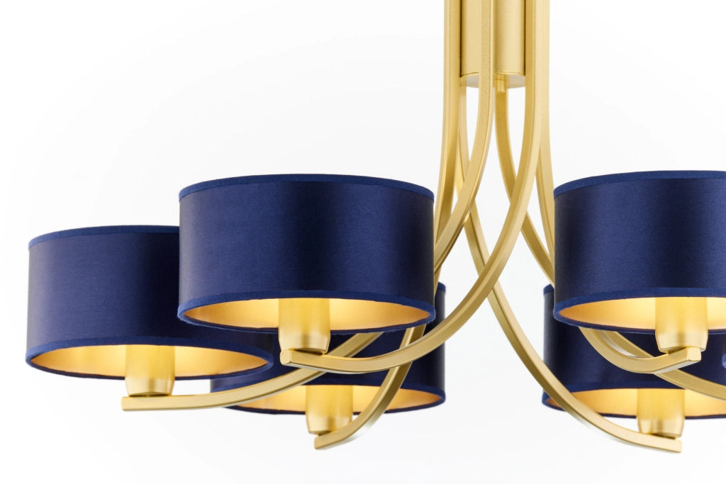 Lampadario oro a catena ARTHUR 6xE27 paralumi blu