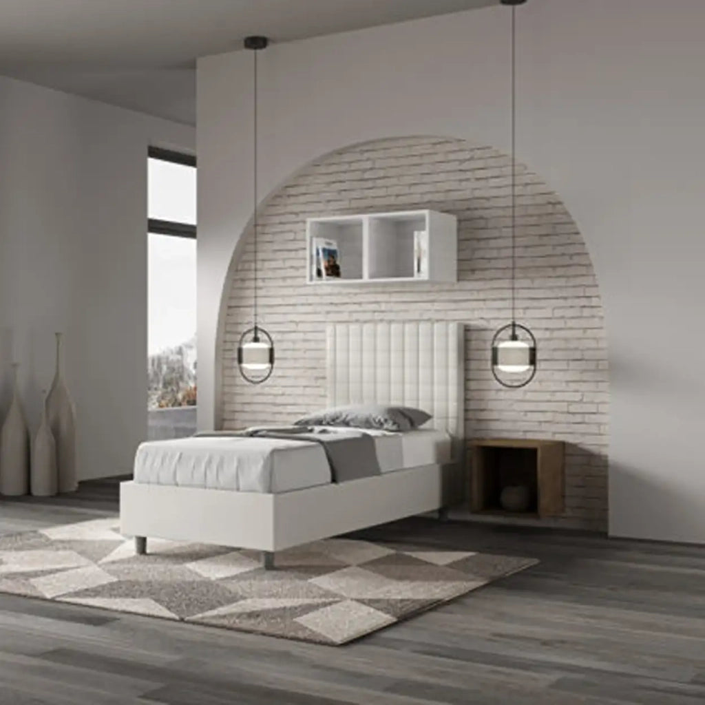 Letto singolo contenitore imbottito 90x190 similpelle bianco Sunny