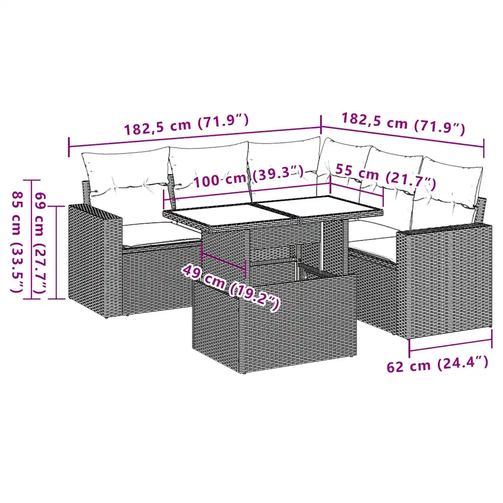 Set Divano da Giardino 6pz con Cuscini Grigio Chiaro Polyrattan 3267272