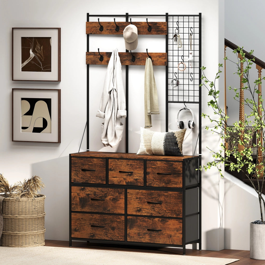 Mobile ingresso con scarpiera, appendiabiti, cassetti e ripiani ¨C Xylo ¨C 100x30x183 cm marrone rustico