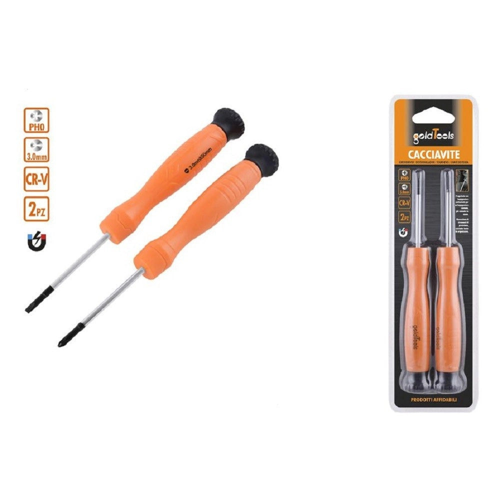 Trade Shop - Set 2 Pezzi Cacciavite Punta Magnetica A Taglio 3.0 Mm E A Croce Ph0 Cr-v 57023 -