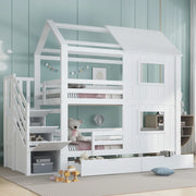 LETTO A CASTELLO 90x200 cm Bianco con scala contenitore e cassetto
