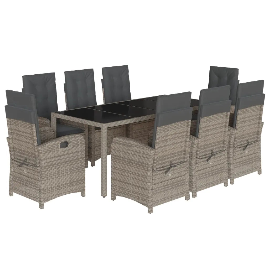 Set da Pranzo da Giardino 9 pz con Cuscini in Polyrattan Grigio