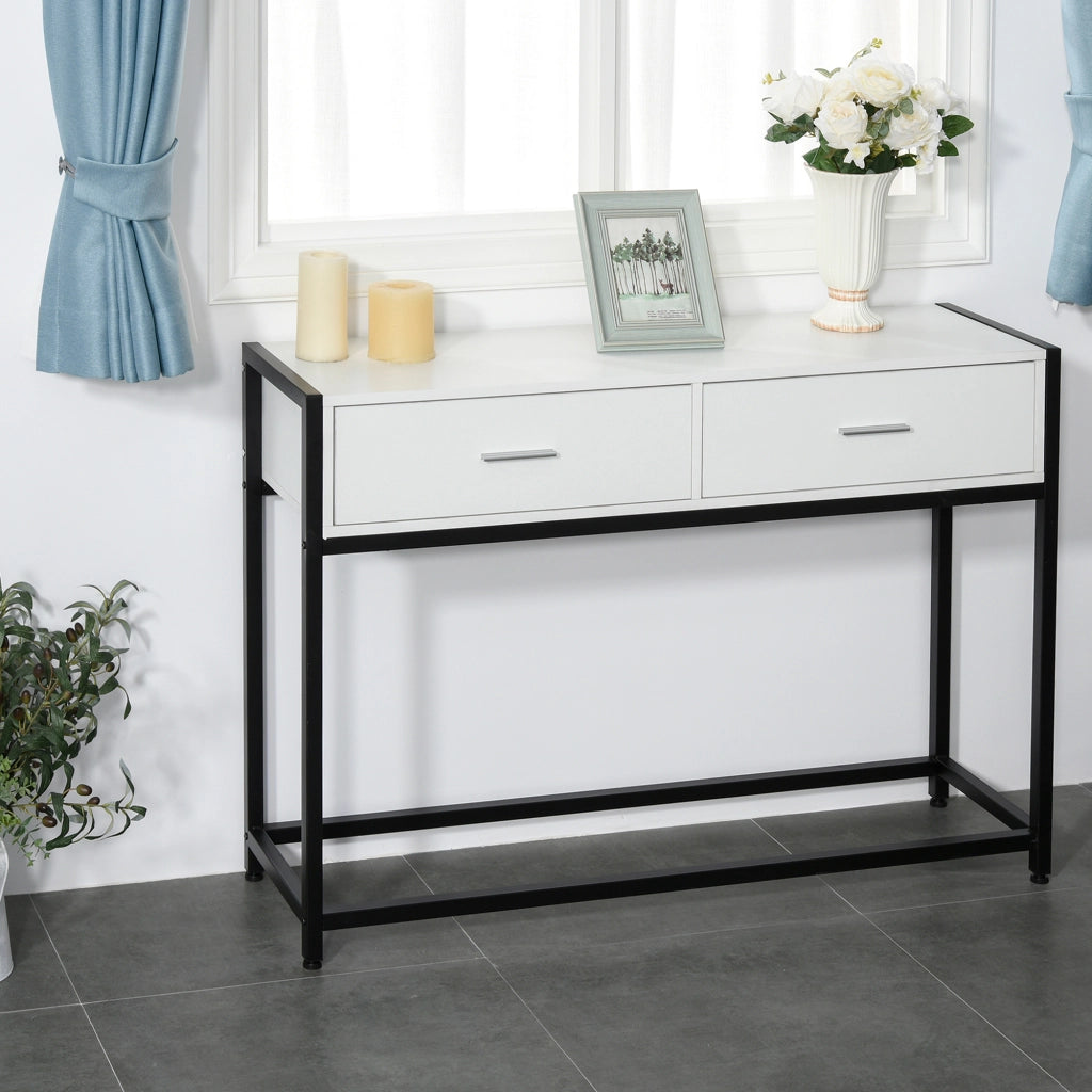 Consolle con 2 Cassetti e Gambe Regolabili ¨C Minimal ¨C Bianco e Nero 120x34x81 cm