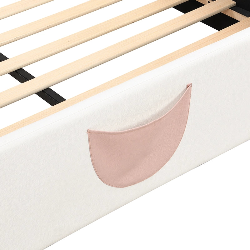 LETTO per bambini 140x200 cm a farfalla con LED, scivolo e scala, PU rosa e bianco