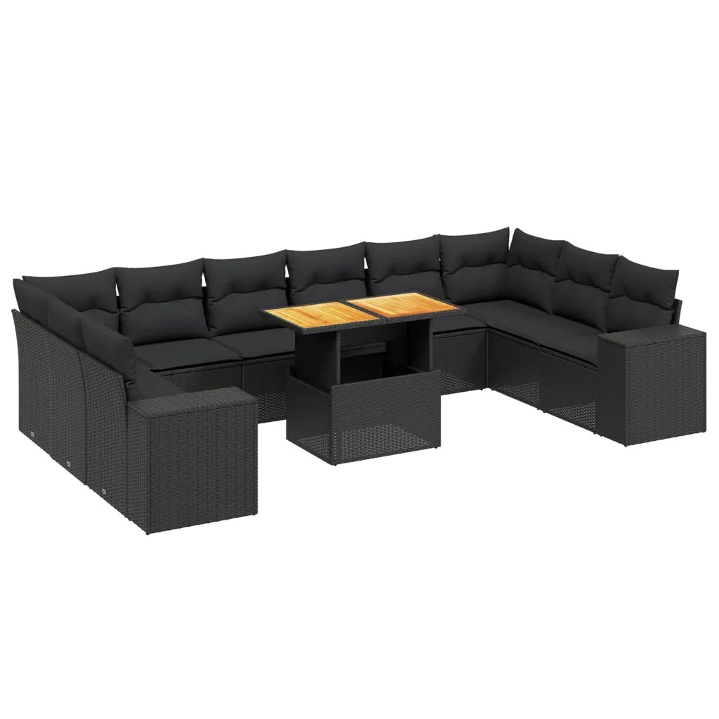 Set Divani da Giardino 11 pz con Cuscini in Polyrattan Nero 3272805