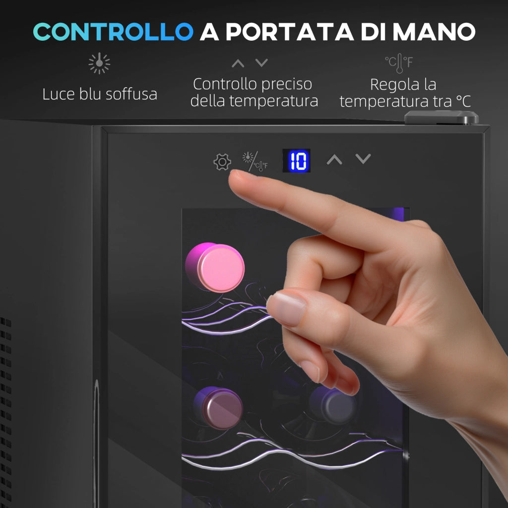 Cantinetta Vino Refrigerata ¨C Minimal ¨C Nero, Capacit¨¤ 21L, 8 Bottiglie