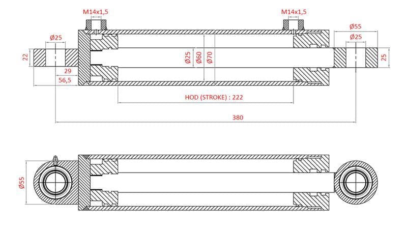 Cilindro servosterzo per Case IH, FIAT, New Holland codice OEM 5134221, 5144124, 5144126, 5143970, 5156718