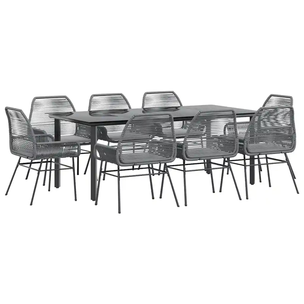 Set da Pranzo da Giardino 9 pz con Cuscini Polyrattan Vetro 3334582