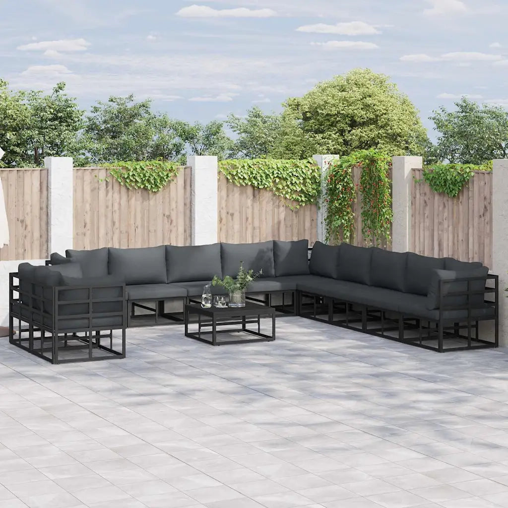 Set Divano da Giardino con cuscino 12 pcs Nero Alluminio