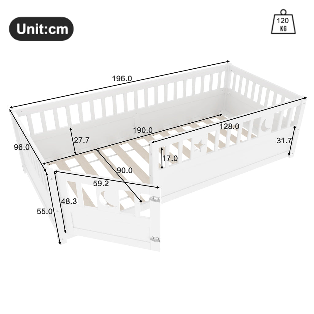 LETTO per bambini con sponda di sicurezza 90x190 cm legno di pino bianco