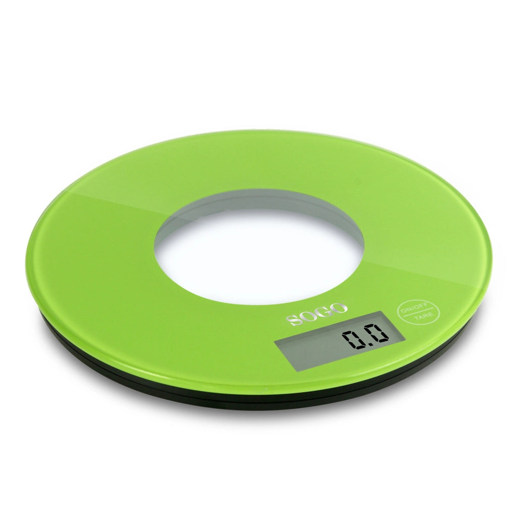 Bilancia da cucina digitale con display LCD, capacità 5kg graduazione 1g, corpo vetro colorato verde - SOGO